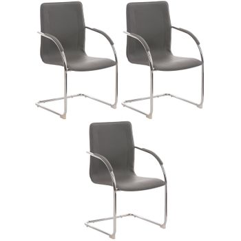 Clp Set De 3 Sillas De Conferencia Melina En Piel Sintética Simil Cuero Gris 52x56x94 Cm