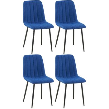 Clp Set De 4 Sillas De Salón Dijon En Tela O Terciopelo Azul 53x45x88 Cm