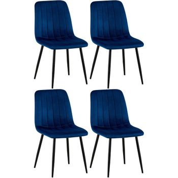 Clp Set De 4 Sillas De Salón Dijon En Tela O Terciopelo Azul 53x45x88 Cm