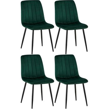 Clp Set De 4 Sillas De Salón Dijon En Tela O Terciopelo Verde 53x45x88 Cm