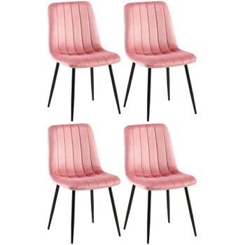 Clp Set De 4 Sillas De Salón Dijon En Tela O Terciopelo Rosado 53x45x88 Cm