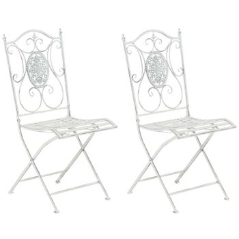 Clp Pack De 2 Sillas De Jardín Sibell Plegables Metal Blanco Antiguo 49x42x91.5 Cm