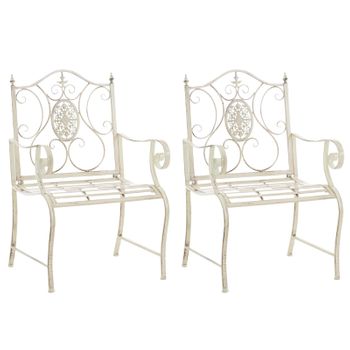 Clp Set De 2 Sillas De Jardín Punjab En Hierro Metal Crema Antiguo 53x62x94 Cm