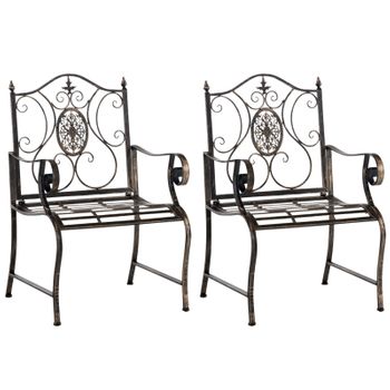 Clp Set De 2 Sillas De Jardín Punjab En Hierro Metal Bronce 53x62x94 Cm