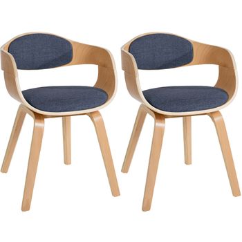 Clp Set De 2 Sillas De Comedor Kingston De Tela Y Madera Natural/azul 46x49x73 Cm