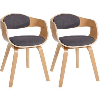 Clp Set De 2 Sillas De Comedor Kingston De Tela Y Madera Natural/gris Claro 46x49x73 Cm