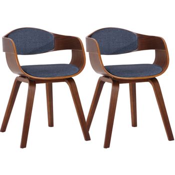 Clp Set De 2 Sillas De Comedor Kingston De Tela Y Madera Nogal/azul 46x49x73 Cm