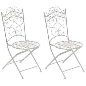 Clp Juego De 2 Sillas Para Jardín Indra Plegables Metal Blanco Antiguo 50x40x92 Cm