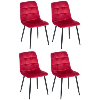Clp Pack De 4 Sillas De Salón Antibes Terciopelo Rojo 55x45x84 Cm