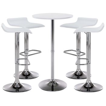 Clp Juego De Mesa & 4 Taburetes De Bar Esberg Simil Cuero Blanco 142x142x108 Cm