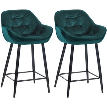 Clp Set De 2 Taburetes De Bar Gibson 76 De Terciopelo Verde Oscuro 57.5x54x Cm