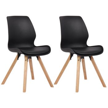 Clp Set De 2 Sillas De Comedor Luna Con Base De Madera Plástico Negro 58x48x87 Cm