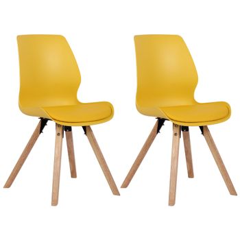 Clp Set De 2 Sillas De Comedor Luna Con Base De Madera Plástico Amarillo 58x48x87 Cm