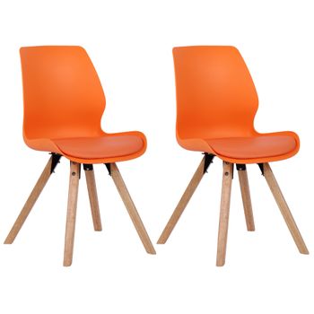 Clp Set De 2 Sillas De Comedor Luna Con Base De Madera Plástico Naranja 58x48x87 Cm