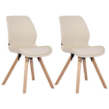 Clp Set De 2 Sillas De Comedor Luna Con Base De Madera Tela Crema 58x49x87.5 Cm