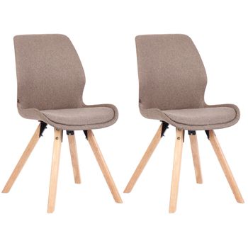 Clp Set De 2 Sillas De Comedor Luna Con Base De Madera Tela Gris Topo 58x49x87.5 Cm