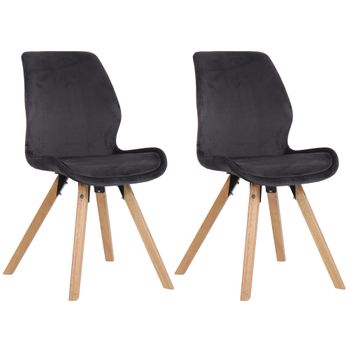 Clp Set De 2 Sillas De Comedor Luna Con Base De Madera Terciopelo Gris Oscuro 58x49x87.5 Cm