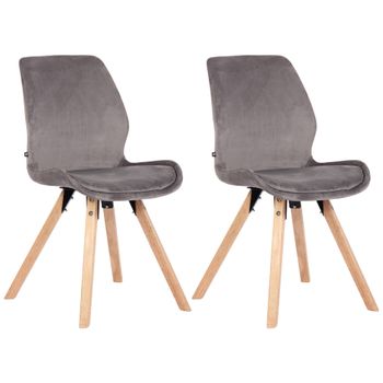 Clp Set De 2 Sillas De Comedor Luna Con Base De Madera Terciopelo Gris 58x49x87.5 Cm