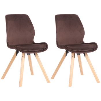 Clp Set De 2 Sillas De Comedor Luna Con Base De Madera Terciopelo Marrón 58x49x87.5 Cm