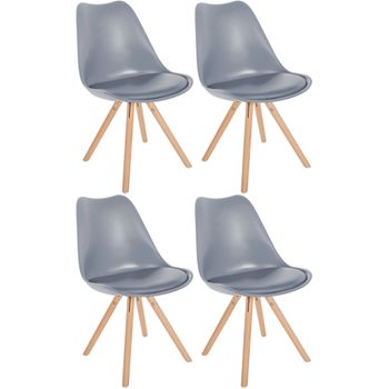 Clp Set De 4 Sillas De Comedor Sofia Con Base De Madera Y Asiento En Polipiel Plástico Gris 54x48x81 Cm