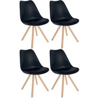 Clp Set De 4 Sillas De Comedor Sofia Con Base De Madera Y Asiento En Polipiel Plástico Negro 54x48x81 Cm