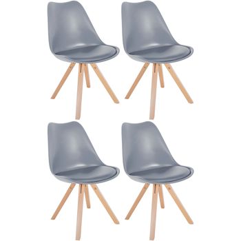 Clp Set De 4 Sillas De Comedor Sofia Con Base De Madera Y Asiento En Polipiel Plástico Gris 54x48x81 Cm