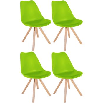 Clp Set De 4 Sillas De Comedor Sofia Con Base De Madera Y Asiento En Polipiel Plástico Verde Claro 54x48x81 Cm