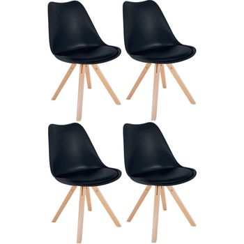 Clp Set De 4 Sillas De Comedor Sofia Con Base De Madera Y Asiento En Polipiel Plástico Negro 54x48x81 Cm