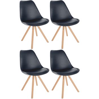 Clp Set De 4 Sillas De Comedor Sofia En Polipiel Simil Cuero Negro 54x48x81 Cm