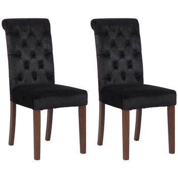 Clp Set De 2 Sillas De Comedor Lisburn En Tela O Terciopelo Negro 63x45x98 Cm