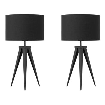 Conjunto De 2 Lámparas De Mesa De Metal Negro 55 Cm Trípode Tambor Stiletto - Negro