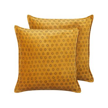 Conjunto De 2 Cojines De Terciopelo Amarillo Mostaza 45 X 45 Cm Impreso Rapis - Amarillo