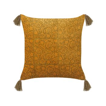 Cojín De Terciopelo Amarillo Mostaza 45 X 45 Cm Patrón Borlas Rheum - Amarillo