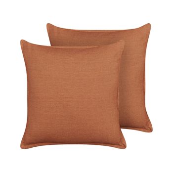 Conjunto De 2 Cojines De Lino Naranja 45 X 45 Cm Accesorio Interior Sagina - Naranja