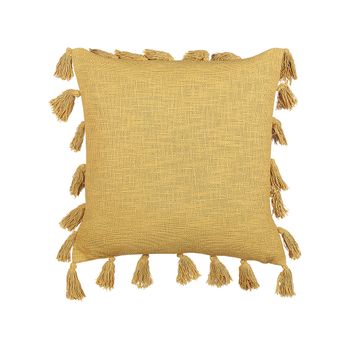 Cojín De Algodón Amarillo 45 X 45 Cm Borlas Accesorio Moderno Boho Lynchis - Amarillo