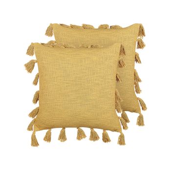 Conjunto De 2 Cojines De Algodón Amarillo 45 X 45 Cm Borlas Accesorio Lynchis - Amarillo