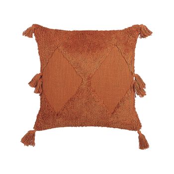 Cojín De Algodón Naranja 45 X 45 Cm Patrón Geométrico Borlas Relleno Boho Avium - Naranja