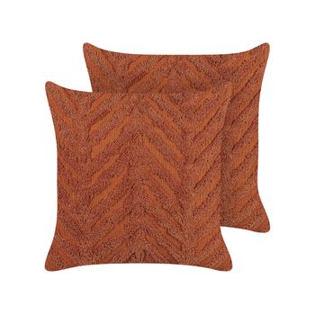 Conjunto De 2 Cojines De Algodón Naranja 45 X 45 Cm Geométrico Relleno Lewisia - Naranja