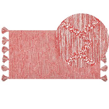 Alfombra De Algodón Rojo Blanco 80 X 150 Cm Tejido Grueso Dormitorio Nigde - Rojo