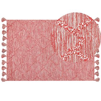 Alfombra De Algodón Rojo Blanco 160 X 230 Cm Tejido Grueso Dormitorio Nigde - Rojo