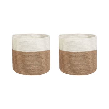 Conjunto De 2 Cestas De Algodón Beige Natural Blanco 31 Cm Trenzado Ardesen - Beige