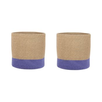 Conjunto De 2 Cestas De Yute Beige Natural Violeta Trenzado Accesorio Bulanik - Beige