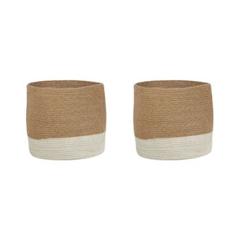 Conjunto De 2 Cestas De Yute Beige Natural Blanco Trenzado Accesorio Bulanik - Beige