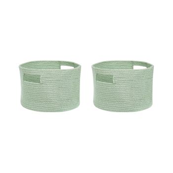 Conjunto De 2 Cestas De Algodón Verde Claro 20 Cm Trenzado Accesorio Chiniot - Verde