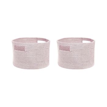 Conjunto De 2 Cestas De Algodón Rosa Pastel 20 Cm Trenzado Accesorio Chiniot - Rosa