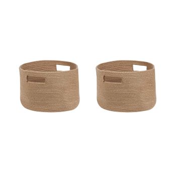 Conjunto De 2 Cestas De Algodón Beige Natural 20 Cm Trenzado Accesorio Chiniot - Beige