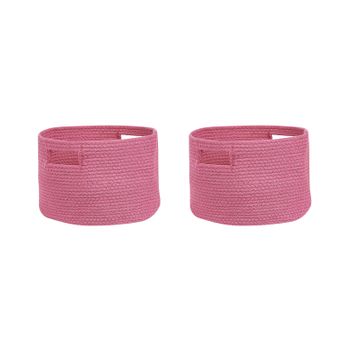 Conjunto De 2 Cestas De Algodón Rosa 20 Cm Trenzado Accesorio Chiniot - Rosa