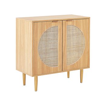 Aparador De Ratán Madera Clara Dorado 80 X 40 Cm 2 Puertas Boho Potosi - Madera Clara