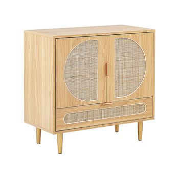 Cómoda De Ratán Madera Clara Dorado 80 X 40 Cm 2 Puertas 1 Cajón Boho Potosi - Madera Clara