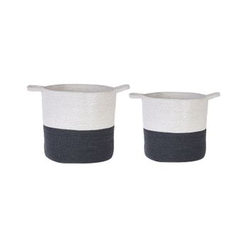 Conjunto De 2 Cestas De Algodón Blanco Negro Tejido Accesorio Decorativo Pazha - Blanco